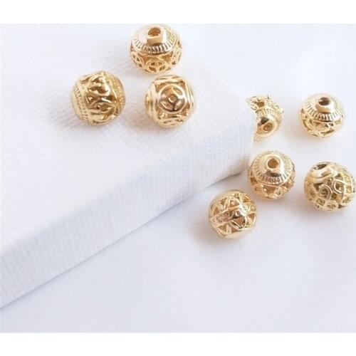 14K Gold Filled Hollow out flower ball heart copper coin grain round beads DIY ornaments accessories bracelet loose beads 8mm