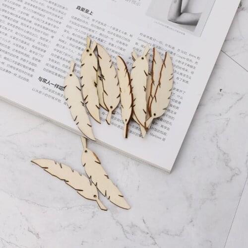 25pcs Cut Wood Feather Embellishment Wooden Shape Craft Wedding Decor