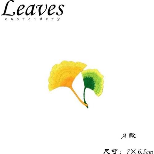 50pcs/Lot Ginkgo Biloba Embroidery Patches Letters Clothing Decoration Accessories Diy Iron Heat Transfer Applique Patches