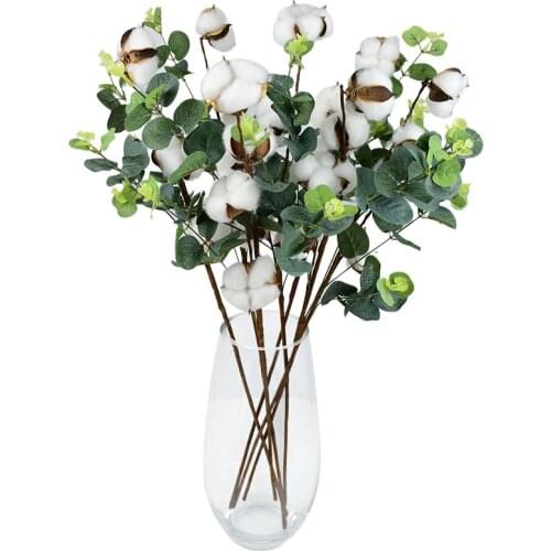 62cm Artificial Green Leaf Eucalyptus Flower Branches Dried cotton Flowers Decoration for Wedding Home Table Potted Flower Decor