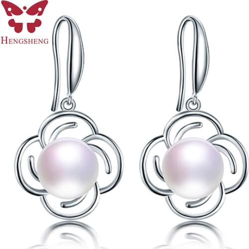 925 sterling silver earrings for women flower real freshwater cultured pearl jewelry dangle earrings for girlfriend gift 2021