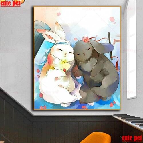 Diy Diamond Mosaic 5d Embroidery Animals 3d Diamond Painting Cross Stitch Cartoon Rabbit Full Square Drill Decor Home Kids Room