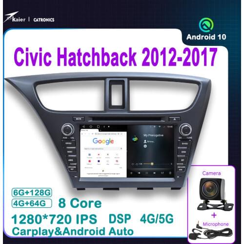 8 Core 1280X720 HD Screen DSP Car Stereo For civic Hatchback DVD Multimedia System Radio GPS Navigation support 4G/5G internet