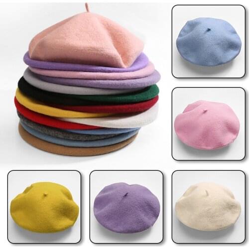 Women Girl Beret French Artist Warm Wool Winter Beanie Hat Retro Vintage Plain Beret Solid Color Elegant Ladies Winter Hat