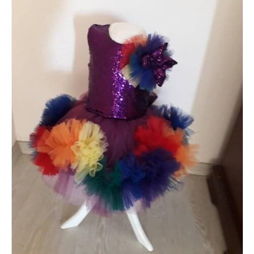 Children Girls First Year Birthday Party Dresses Rainbow Color Tutu Dress Girls First Communion Dresses Photography Dress Custom