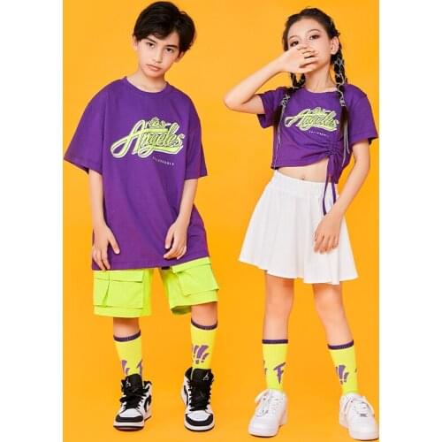 Kids Street Hip Hop Dance Costumes Short Sleeved T Shirt Girls Jazz Cheerleader Stage Outfit Ballroom Dance Clothing DNV15105