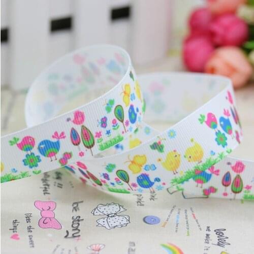 DHK 7/8'' 5yards bird flowers printed grosgrain ribbon hair bow diy party decoration OEM Wholesale 22mm E669