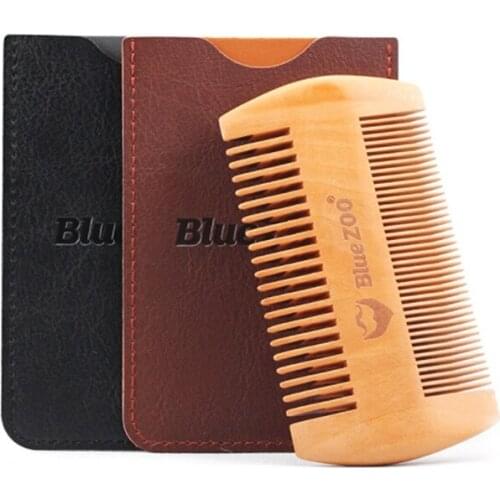 Sandalwood Double-side Beard Comb With PU Bag Massage Realx Hairbrush Anti-static Mustache And Beard Comb For Men