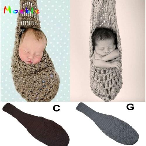 Hot Sale Crochet Baby Stork Pouch Photography Props Knitted Infant Boy Girl Hanging Cocoon Newborn Coming Home Outfits MZS-15057