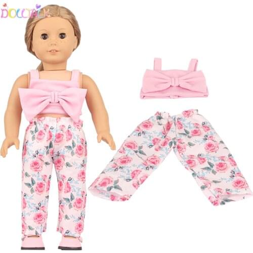 2 Pcs Bra + Flared Pants Clothes Set For 18" American Doll Pink Rose Suit For 43cm New Born Baby& OG,Russia DIY Girl Doll