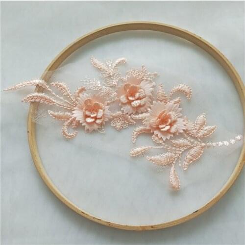 1pc 24*10cm beaded lace applique for wedding dress large floral rhinestone lace appliques patches Embroidery patch lace flowers