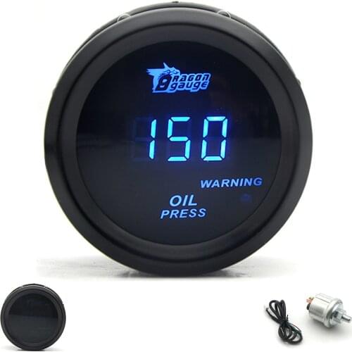 DRAGON GAUGE 52MM Oil Pressure Gauge Black Color Digital Blue Led 0-150PSI