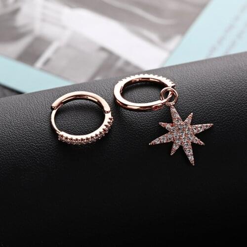 Tiny Trendy Cubic Zirconia Star Dangle Earrings Pave Cz Small Crystal Hoop Round Earrings For Women Jewelry 2020