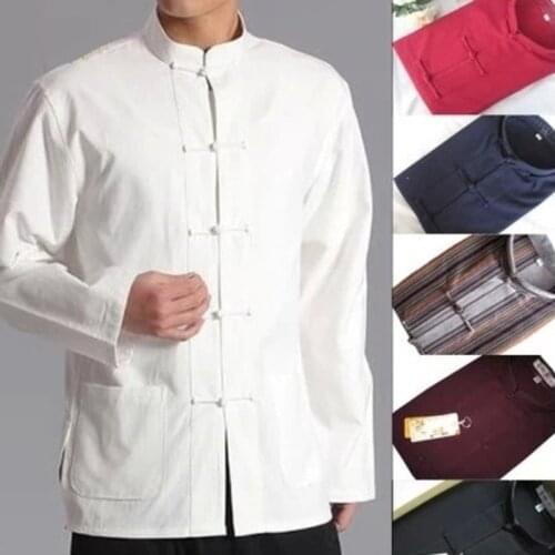 Men Chinese Traditional Tang suit Jacket Wu Shu Tai Chi Clothing shaolin kung fu wing chun shirt Long Sleeves Exercises costume