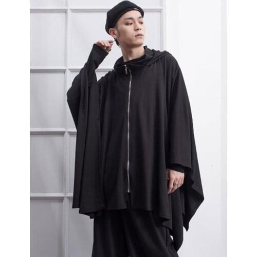Black mens tide hood spring and summer lazy wind men wear hats shawl cloak cloak bat shirt coat loose