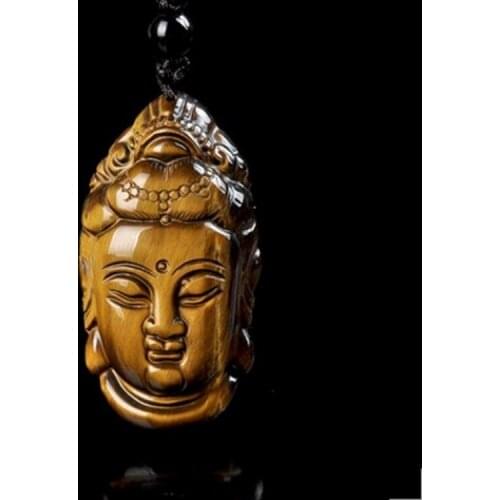 Amarillo Natural piedra de ojo de tigre colgante mano tallado Guanyin colgante de Buda de la suerte colgante, collar de l