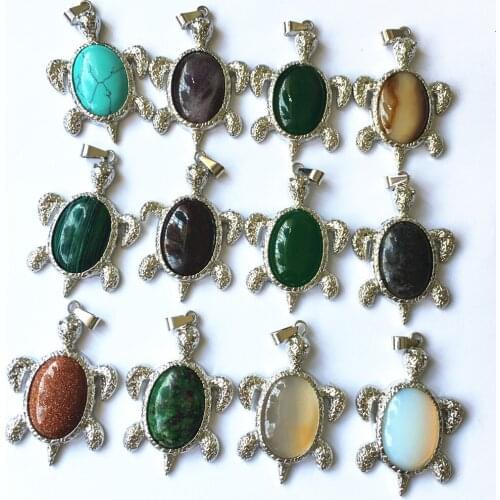 Gazelle New 2018 Natural Gem Stone Pendant Jewelry PlatinumPlated Turtle Animal Charm Opal Amethysts Fashion Jewelry Pendants