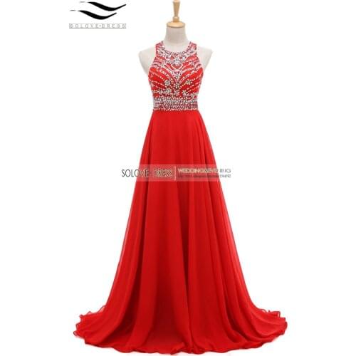 New Fashion 2018 Charming Sleeveless Chiffon Beading A-line Long Prom Dresses For Party New Arrival vestido de fiesta (SLP-201)