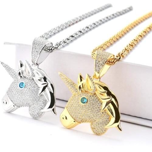 Hip hop trinket unicorn pendant micro zircon eyes hip hop necklace