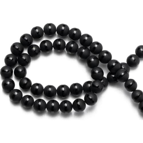 Wholesale Dull Polish Matte Black One Stripe Agates Beads Onyx Round Loose Beads for Jewelry Making DIY Bracelet 6 8 10 12mm