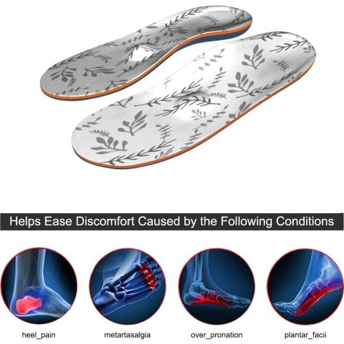 Gray Leaf Flat Foot EVA-orthotic Insoles High Arch Support Insoles For Wome Memory Foam Running Athletic Shoe Insoles