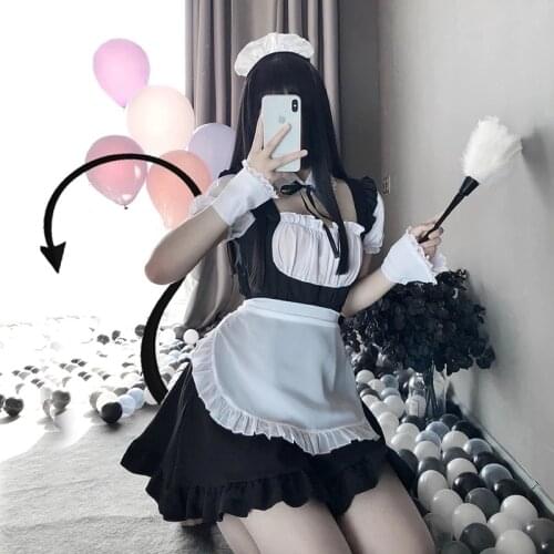 Women Maid Dress Role Play Costume Sexy Cute Lace Up Black and White Apron Dresses Cafe Cosplay Costume Anime Uniform