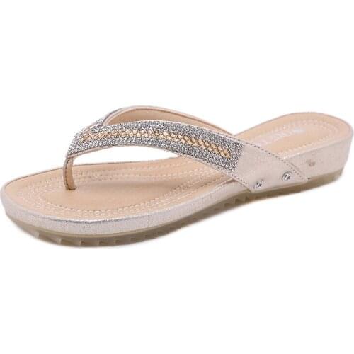 Woman Bohemian Fashion Rhinestone decoration Flat Sandals Casual Beach Womens Sandals Ladies Shoes sandalia Plus Size