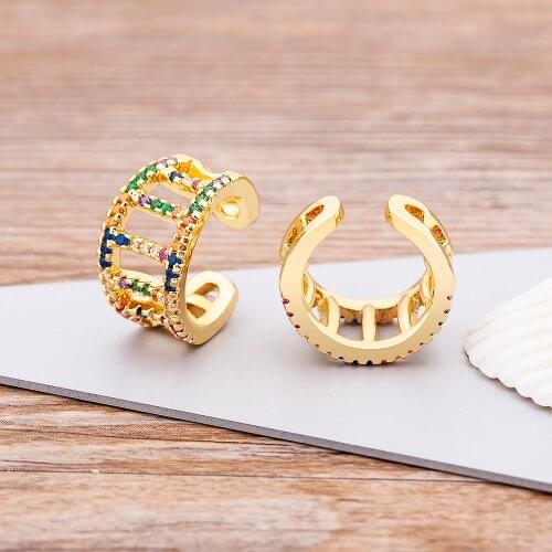 2021 Trends Colorful Crystals Cubic Zirconia Hollow Ear Clips Non Pierced Earrings for Women Luxury Charm Jewelry Christmas Gift
