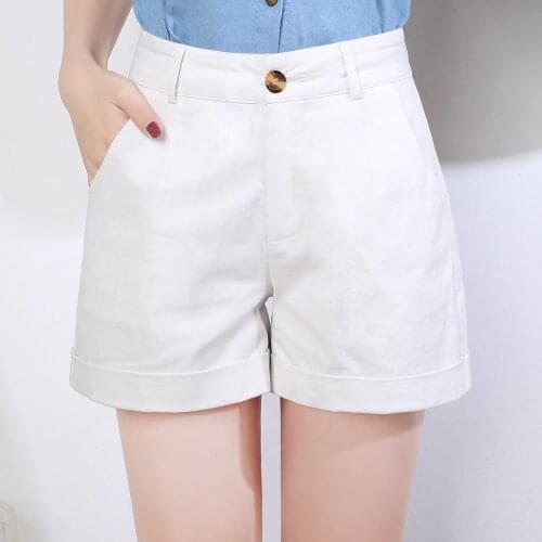 Summer Large Size bermuda Shorts Women Slim Lady Casual Wide Legs Short Pants Cotton Solid White Khaki Black Shorts Female