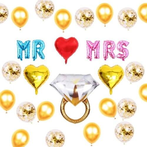 Engagement Party Decorations Gold Engaged Banner MR & MRS Balloon Giant Ring Heart Balloons Latex Confetti Balloons Themed Decor