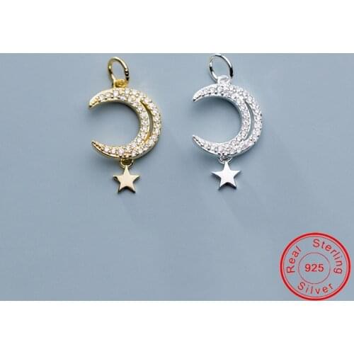 UQBing 14*11.5*1.6mm Silver Color Lovely AAA Crystal Moon & Star Dangle Charms Fit Jewelry Necklaces