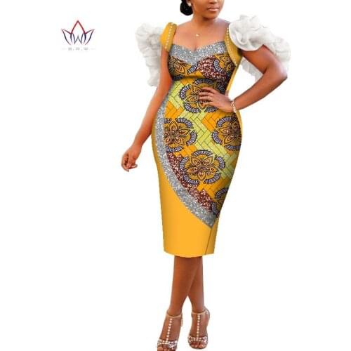 Bintarealwax African Ankara Dress Bazin Riche Pearls Shoulder Evening Party Clothes Plus Size Dresses for Women 7XL WY8937