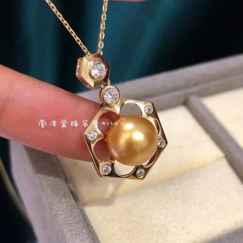 XX204 Solid 925 Sterling Silver Round 11-12mm Edison Golden Pearls Pendants Necklaces for Women Fine Birthday Presents