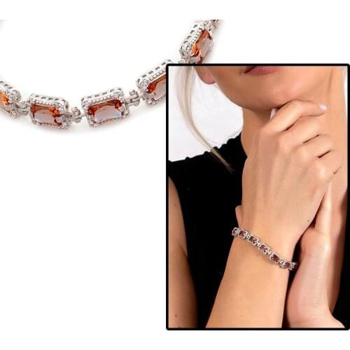 Tesbihane Zultanit Cubic Zirconia Rectangle Design Full Tour 925 Sterling Silver Women Bracelet