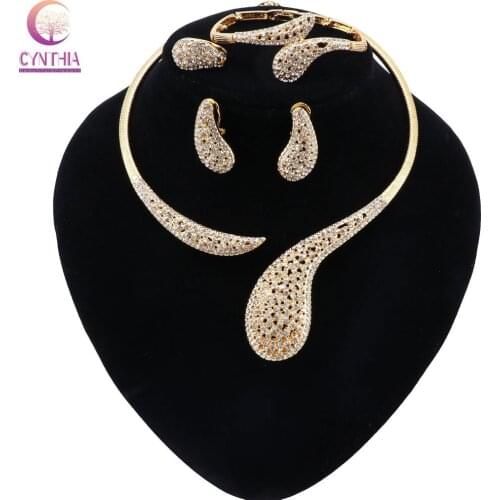 CYNTHIA African Beads Jewelry Set Dubai Womens Jewelry Set/Elegant Bridal Wedding Gold-color Necklace Sets Fashion Jewelry