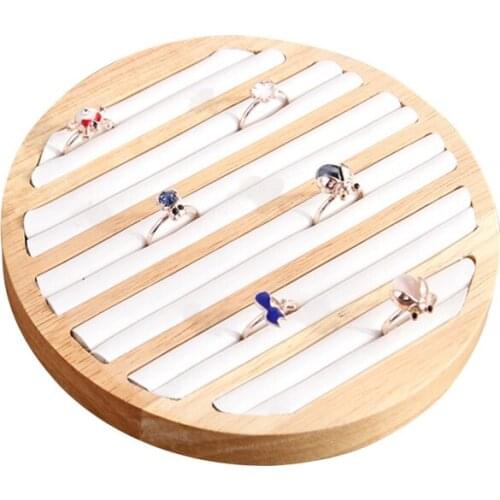 1 Pc Rings Display Tray Wooden Round Ring Holder Showing Plate Jewelry Organizer Showcase for Shop White