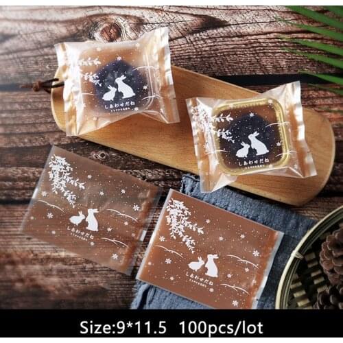 100pcs/lot Golden Frosted Snowflake Crispy Mooncake Sealing Packaging Gift Bags Rabbit Willow Branches Baptism Sugar Packaging