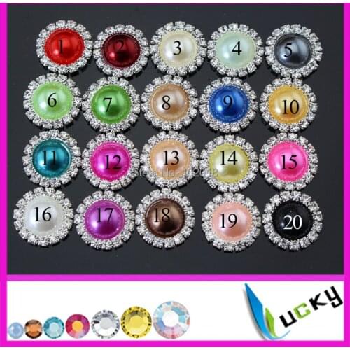 Freeshipping 100pcs 15mm 2014 new design flat back crystal pearl buttons with rhinestones trim and pearls for decorations