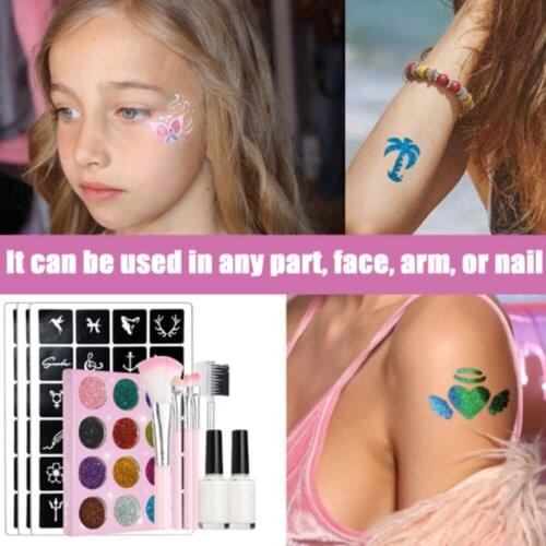 Glitter Tattoo Kits Flash Diamond Flash for Temporary Tattoo Set Kids Face Body Painting Art Tools Set