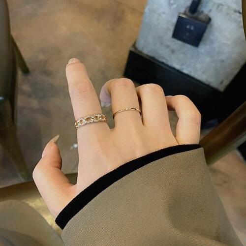 2pcs/Set Rings Ins Cold Wind Simple Metal Rhinestone Rings Geometric for Date Women Girls Travel Jewelry Gifts