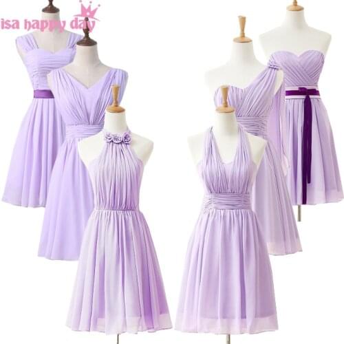 2020 modest lavender embellished women Girls chiffon bridesmaid princess bridesmaids dresses light purple dress short H3845