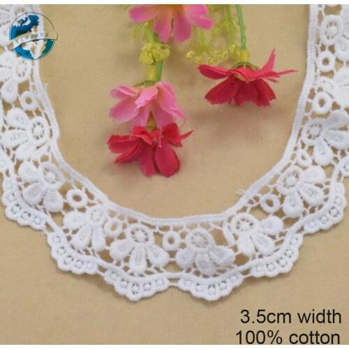 3.5cm white cotton embroided lace ribbon guipure trim wedding decoration DIY Accessories dolls lace african lace applique#3206