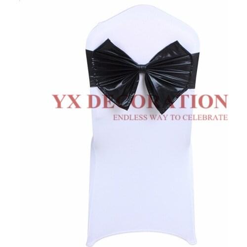 30pcs Luxury Metallic Lycra Band Spandex Sash Tie Bow For Hotel Banquet Wedding Party Ceremony Decoration