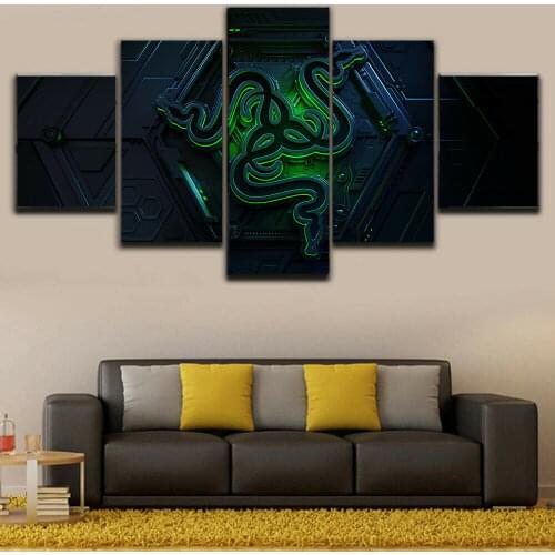 5 Piece Gaming Logo PC Gamer Poster Canvas Picture Print Wall Art Canvas Painting Wall Decor for Living Room Framed