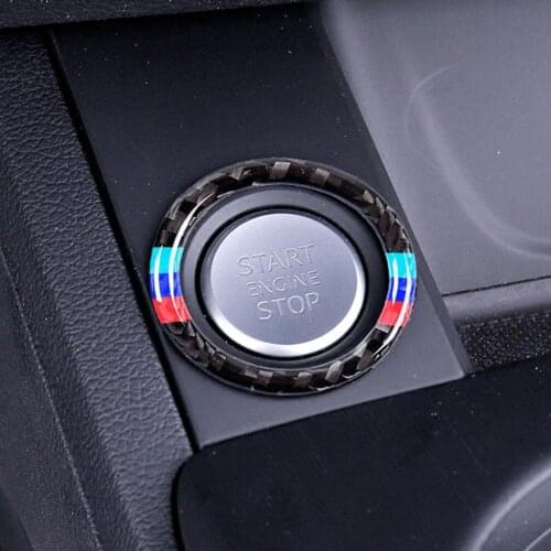 Car Carbon Fiber Engine Start Stop Push Button Ignition Key Ring Decor Trim For BMW 3 Series E90 E92 E93 2009-2012 Modified 320i