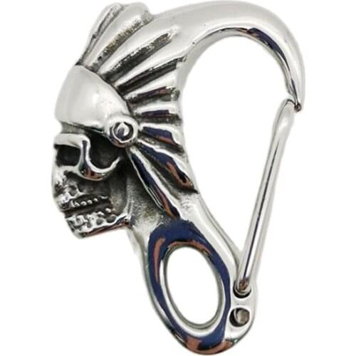 Indian Tribes Skull keychain clips Vintage silver color Stainless steel Indian skull Key holder hook BLKC0004
