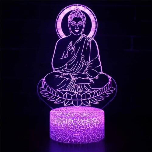 Buddhism Sakyamuni 3D Lighting Cable Friend Gift LED USB Mood Night Light Multicolor Touch Remote Table Lamp Interior Lighting