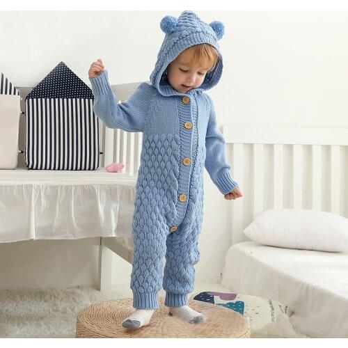 Baby Knit Rompers Cartoon Bear Autumn Newborn Boys Girls Jumpsuits Clothes Winter Long Sleeve Toddler Sweater Children Outfits