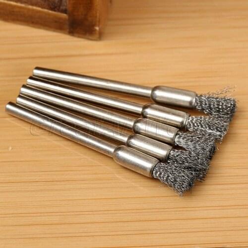 Dophee 5Pcs Mounted Wire Steel Pencil Brushes Wheel Mandrel Set Dremel Accessory for Rotary Tools 5mm Free Shipping High Quality