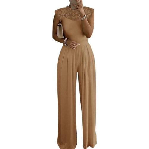 Elegant Lace Long Jumpsuits Women Round Neck Sleeveless Solid Romper For Women 2021 Summer Slim Casual Jumpsuits Female LD2050